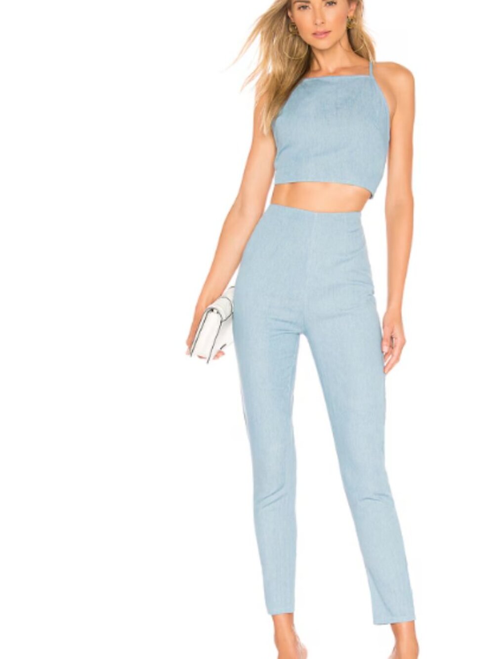 Superdown Serena Chambray Pant Set - M - Revolve Two Piece Crop Top